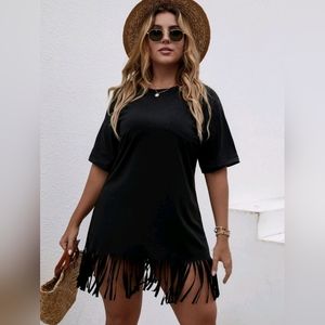 Plus Solid Fringe Hem Tee Dress